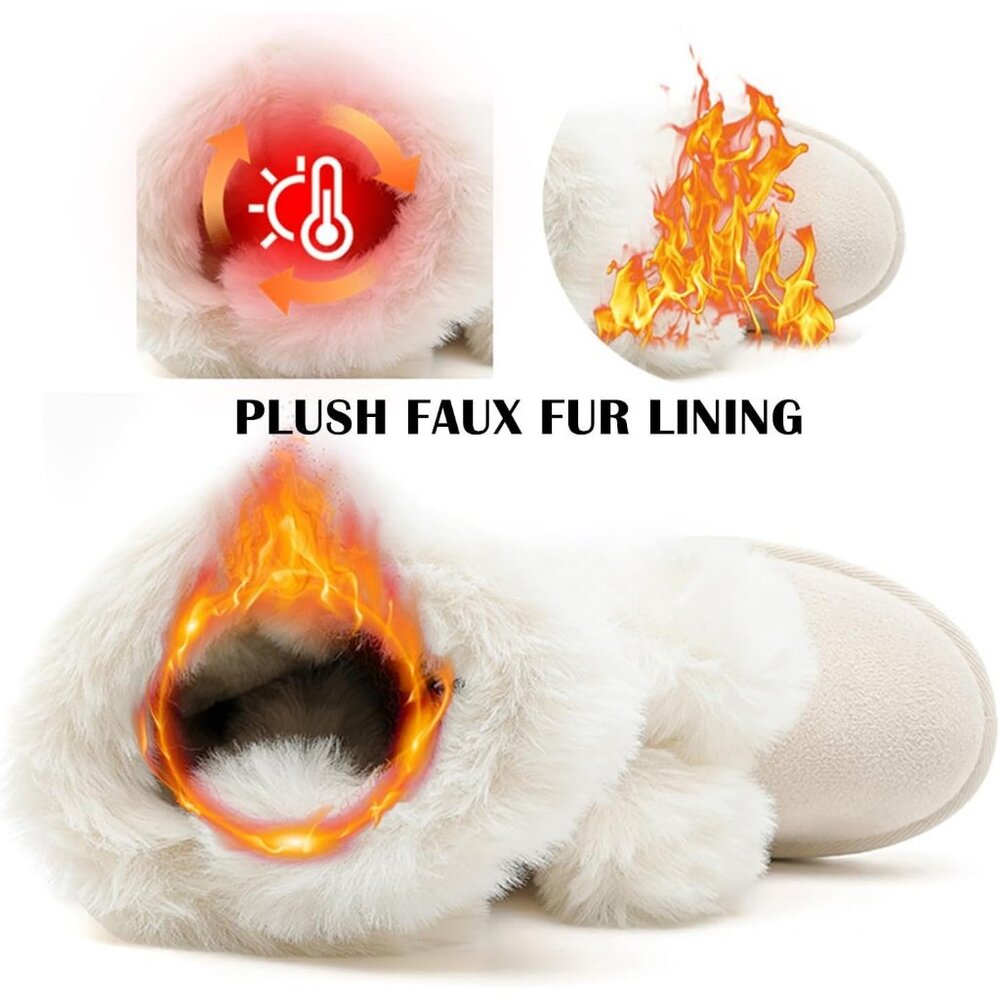 Women's Mid-calf Winter Snow Boots Lightweight Warm Faux Fur Booties Shoes White - Picture 5 of 7